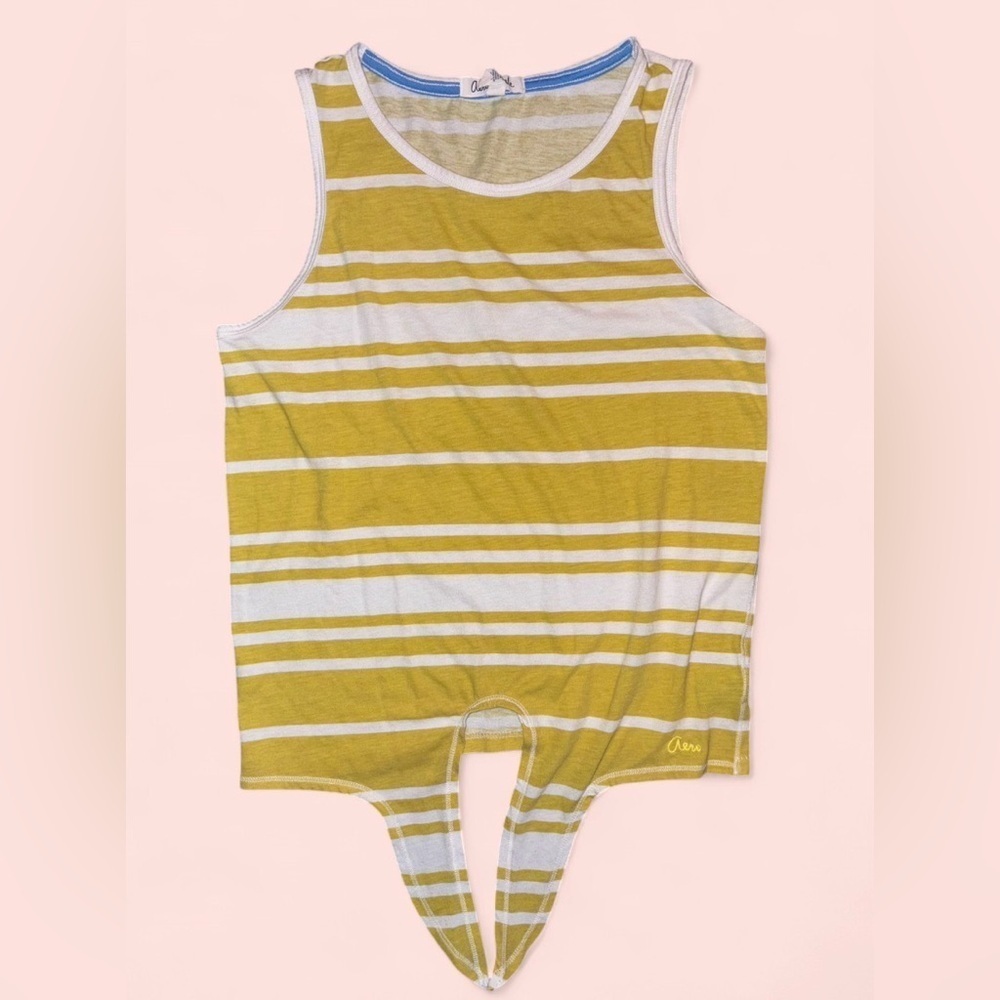 Y2K Aeropostale Yellow White Stripe Tie-Front Tank Top | Size M
